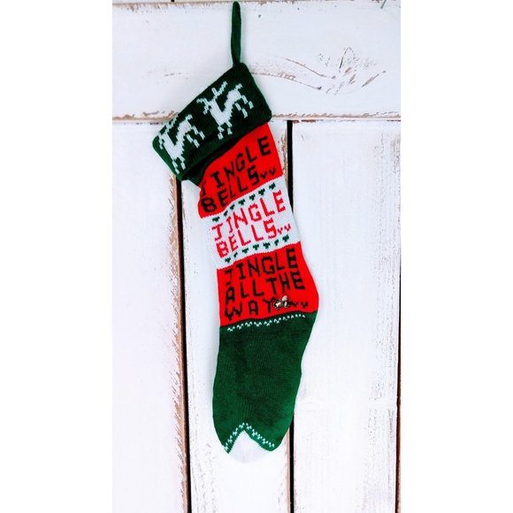 Vintage jungle bells woven knit Christmas stocking - Picture 3 of 3